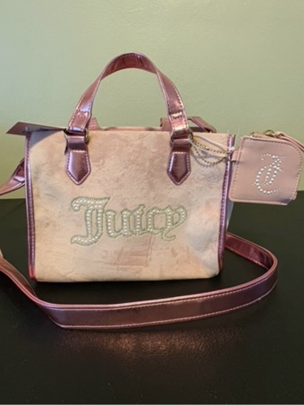 Juicy Couture Pink Metallic Trim Mini Satchel with Rhinestone Logo
